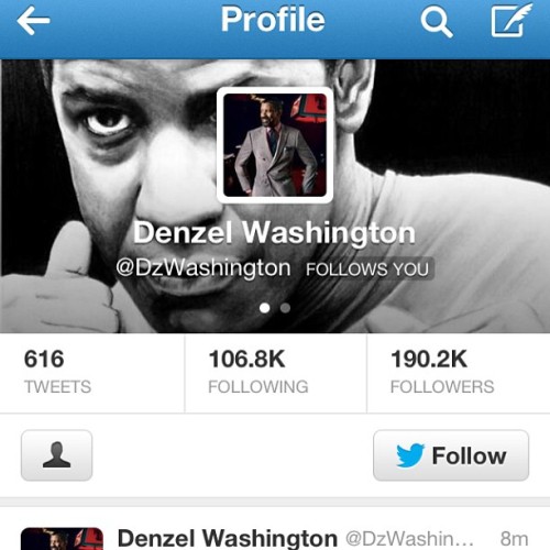 It’s official @denzelwashington is following me !! ðŸ˜±ðŸ˜#twitter #celeb #denzelwashington