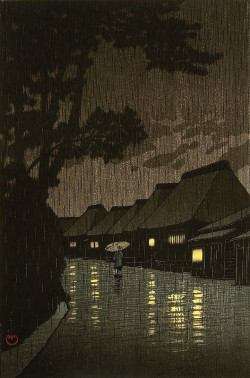 fuckyeahvintage-retro:  Night Rain At Maekawa, 1932 - Art by