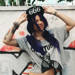 wildfoxwithowleyes:  Wearing my Cattitude shirt & 666 cap