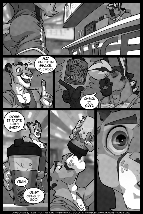 kihuotter:  kihuotter:  Jumbo Juice View in full color here:  Page 1: https://www.patreon.com/posts/4925684 Page 2: https://www.patreon.com/posts/jumbo-juice-page-5239470 Page 3: https://www.patreon.com/posts/jumbo-juice-page-5567131 Page 4: https://www.p