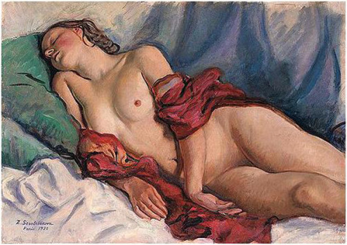 zinaida-serebriakova:  Sleeping Nude with a red shawl, 1930,
