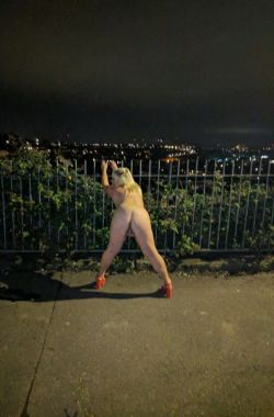 ukfuncouple50:  My slutty wife naked in public, she does not