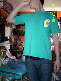 shawnbradford:  well I did it, I stitched an egg to a shirt.