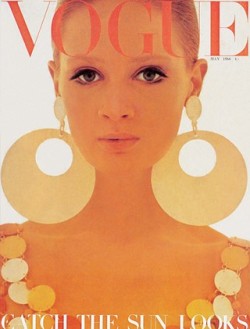 Vogue cover by David Bailey, May 1966.  Model wearing plastic