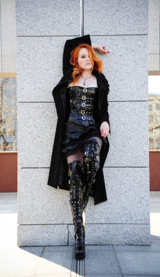 sexyinboots:  Sexy Redhead in Boots against the Wall 
