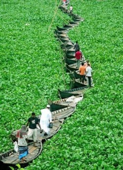  Bangladeshi commuters cross the Buriganga River on a floating