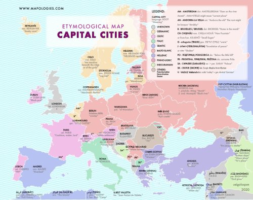 mapsontheweb:  The origin of the name of capital cities.by @Mapologies_com