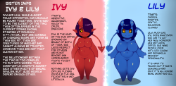 short-blue-imp:  Much needed character reference sheet.Also, newcomer Ivy.They don’t have default outfits, hence no clothes 
