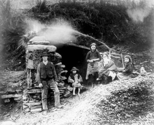 Irish Land WarA family settles into a hut after being evicted