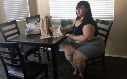 caitidee: stuffingkit:   Feedee Home Videos: Ep.1 Kit gets CAUGHT! Imagine coming home to find your big fat girlfriend stuffing her face yet AGAIN! You know she loves feeling her belly expand, you know she loves being fat, and you cant keep your hands