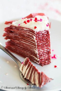 do-not-touch-my-food:Red Velvet Crepe Cake  Oh, man…yes