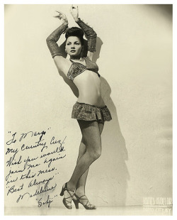 Sahji     (aka. Madeleine Jackson)  Beautiful vintage 40’s-era promo photo of Ms. Jackson.. She personalized the photo: “To Margo — My Country Cuz. Wish you would join me again in this mess.  — Best Always,  Madeleine “Sahji”.. 