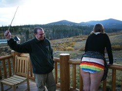 Another one of those rare shots where Malignus actually shows up! Here, he&rsquo;s giving me a switching at a cabin in Colorado. He looks so goddamn happy about it. :)