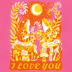 kaleymckean:  Two moonstruck lovers. From a screen-printed card