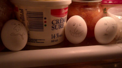 This is how my family tells the boiled eggs apart from the raw
