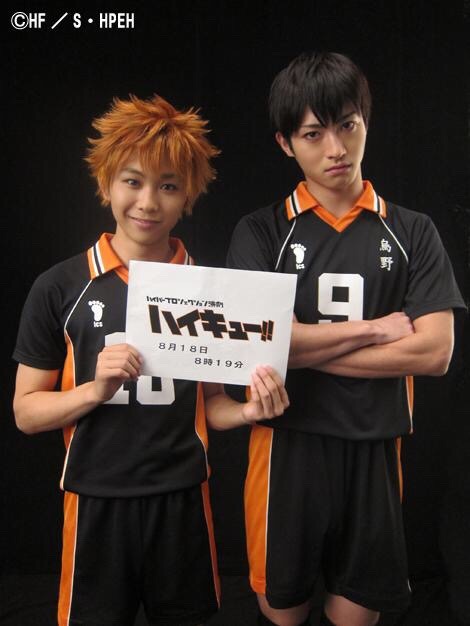fencer-x:Hinata and Kageyamaâ€™s stage actors promoting Haikyuu!! day August 18th at 8:19! XD
