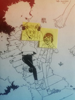 emimelon:  inktober #1!! walking together through the leaves