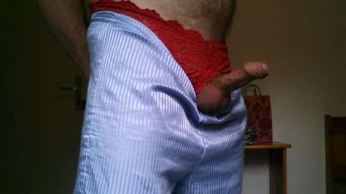 pantiecowboy:Me Love the red panties and delicious cock pantiecowboy!