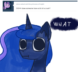 ask-the-princess-of-night:  ~What? No, that’s just silly…hheehe