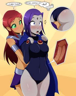 starcross-nsfw: Starfire surprises Raven with a little action