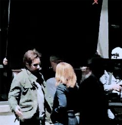 David Duchovny and Gillian Anderson on the set of The X-Files
