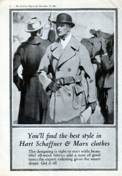 December, 1921 ad for Hart, Schaffner and Marx, menswear.