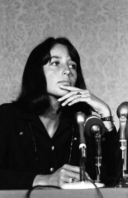 bobdylan-n-jonimitchell:Joan Baez at a press conference in San