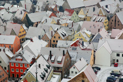 Old City’s Snow-Covered Rooftops, Nördlingen, Germany.