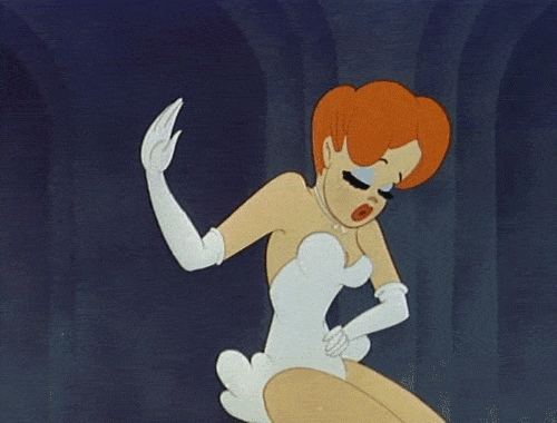 TEX AVERY SHOWGIRL A moment from Tex Avery’s 1949 MGM cartoon: “Little Rural Riding Hood”.. A re-use of the classic Preston Blair animation seen in their previous cartoon: “Swing Shift Cinderella”..