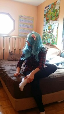 danisandcream:  Blue hair and kitty ears as requested by Anonymous