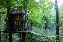 treehauslove:  Auvergne Treehouse. A cozy treehouse with a hanging