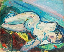 dappledwithshadow:  Lying Female Nude, Cuno Amiet, 1914. 