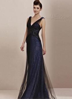 dresswe:  Elegant A-Line Deep V-Neck Beading Floor Length Evening/Prom