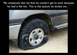 collegehumor:  Employee Gets a Flat Tire, Texts Stock Photo to