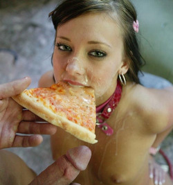 babygirlssweetsurrender:  Pizza, cock and cum…..what else can