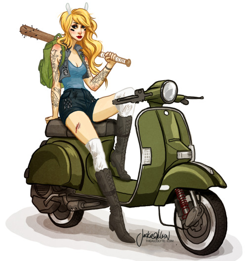 thealcolyte:  Adventure Time Moped Gang! Â by Jacquelin de Leon You can purchase any of these as a print in my shop!Â Â :) Â  Â  Â  Â  Â  Â  Â  Â  Â  Â  Â  Â  Â  Â  Â Â FacebookÂ //Â InstagramÂ //Â Store   Awsome artwork any interest in drawing feminizati