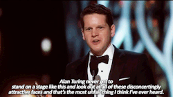 sandandglass:Graham Moore accepts the Oscar for BestAdapted Screenplay