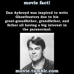 movie:    Dan Aykroyd was inspired to write Ghostbusters due