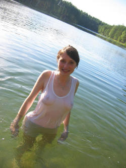 wettshirtbabes4:  Wet dress in the lake …   Beauty is in the