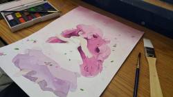 puddincakesart:  Rose Quartz watercolor painting. Finished her
