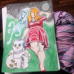 Coloring a drawing of Kristi Lyn from Dr. Sketchy’s Boston.