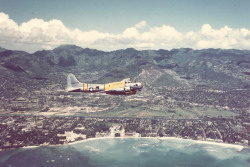 usaac-official:  An SB-17G in flight near Diamond Head, Oahu,