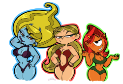 princesscallyie:  Commission of Jez, Heloise, and Saffi in sexy swimsuits dA link Art Blog~ 