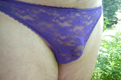 Purple panty day.Feels great to wear panties outdoors….