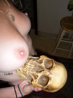 georgechaos:  Tittie Tuesday with my skull,  sexy skinny nude