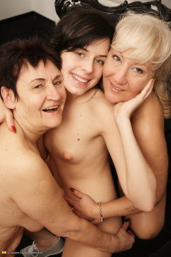 all-lesbians:  Two old lesbians sharing a girl - hot lesbian
