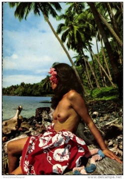   Tahitian woman, via Delcampe.   