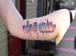 fuckyeahtattoos:  NYC Skyline tattoo in watercolor, done by Emily