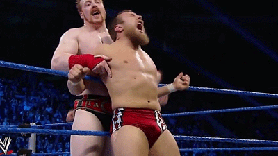 sexywrestlersspot:  I love it when Sheamus manhandles smaller sexy men….especially this move that exposed Bryan’s delicious here! Follow for more hot pics of the hottest men in wrestling: http://sexywrestlersspot.tumblr.com/