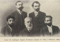 Vernatun members in 1903. Isahakyan,Aghayan, Tumanyan (sitting)
